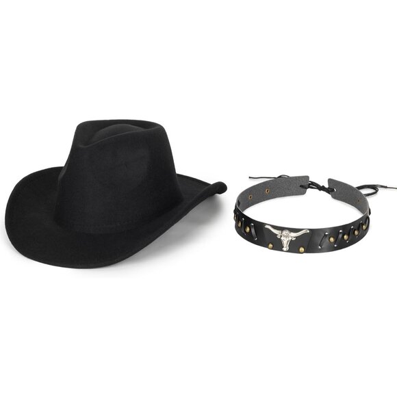 Unisex Felt Cowboy Hat Wide Brim Sun Protection Western Costume Accessory - Picture 4 of 8